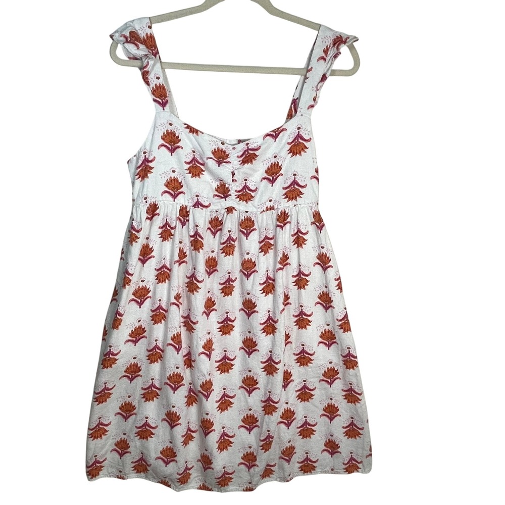 J.Crew Dress Sz 4 Floral Linen Blend‎ Sleeveless Ruffle Strap Summer Cottagecore